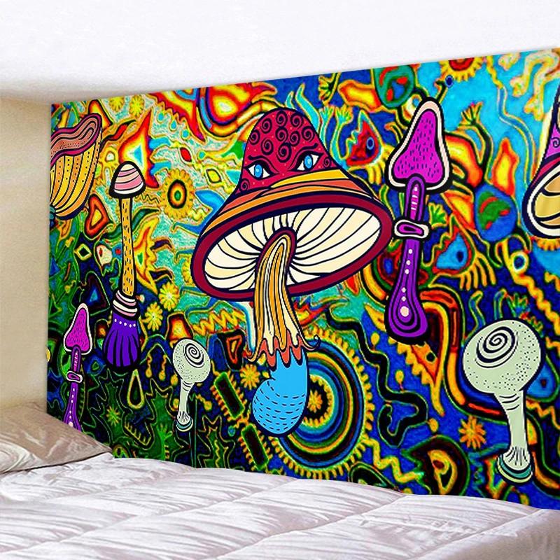 Art Deco Tapestry Witchcraft Living Room Decor Bedroom Indian Psychedelic Mushroom Mandala Wall