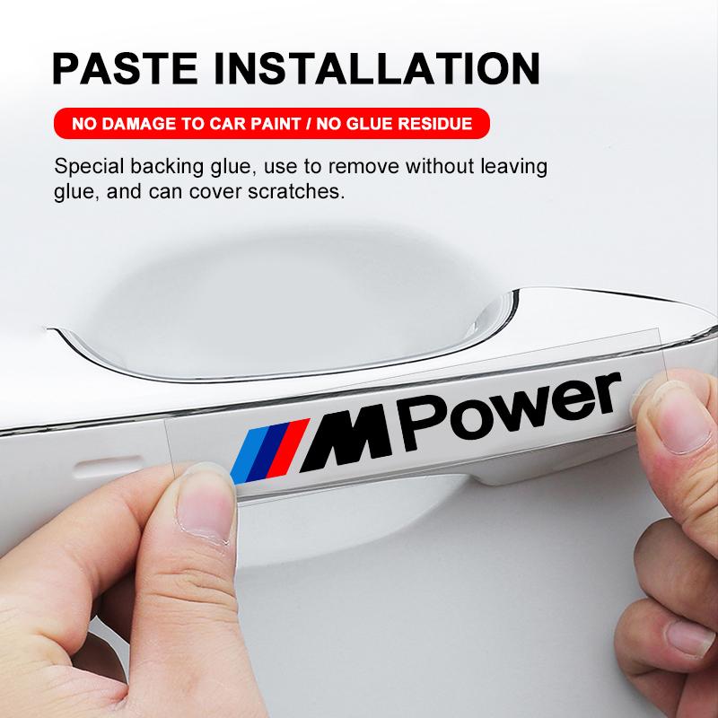 4Pcs Car Door Handle Stickers Tire Rear View Mirror Decals For BMW M E34 E36 E60 E90 E46 E39 E70 F10 F20 F30 X5 X6 X1 M3 M5 M6 E71 F01 F02 F87