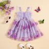 Geburtstagsparty-Kleid für Mädchen, ärmellos, Sommer, 3D-Blumen, niedliches Tüll-Prinzessinnen-A-Linien-Kleid mit Schmetterlingsflügel