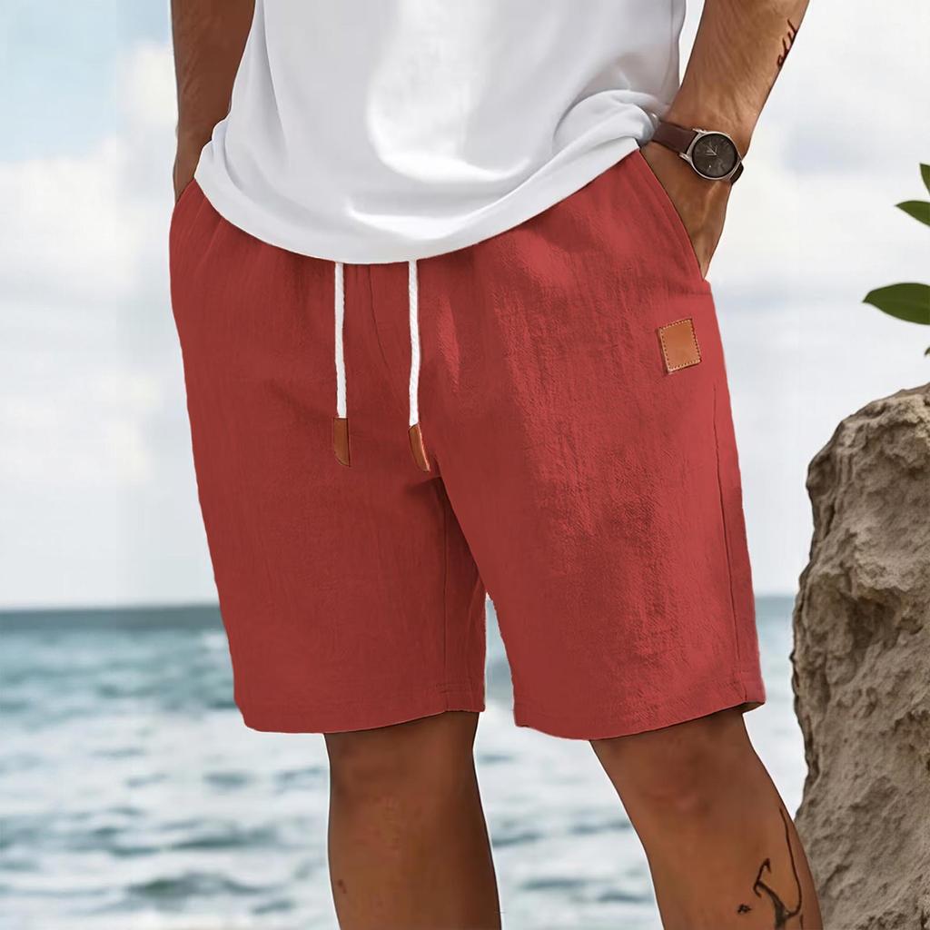Men's Linen Casual Shorts, Summer Beach Straight Leg Shorts, Color Comfortable Shorts for Men
