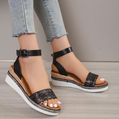 Fashion Summer Wedge Sandals for Women Buckle Strap Platform Rome Sandals Woman Open Toe Thick Bottom No-Slip Sandalias Mujer Plus Size