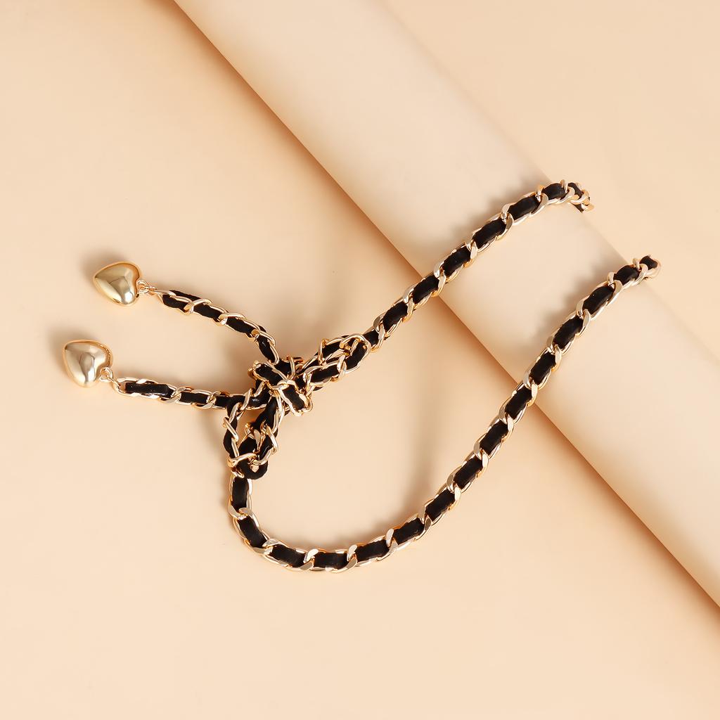 Heart-shaped Pendant Necklace Leather Rope Wrapped Chain Choker Women Party Jewelry