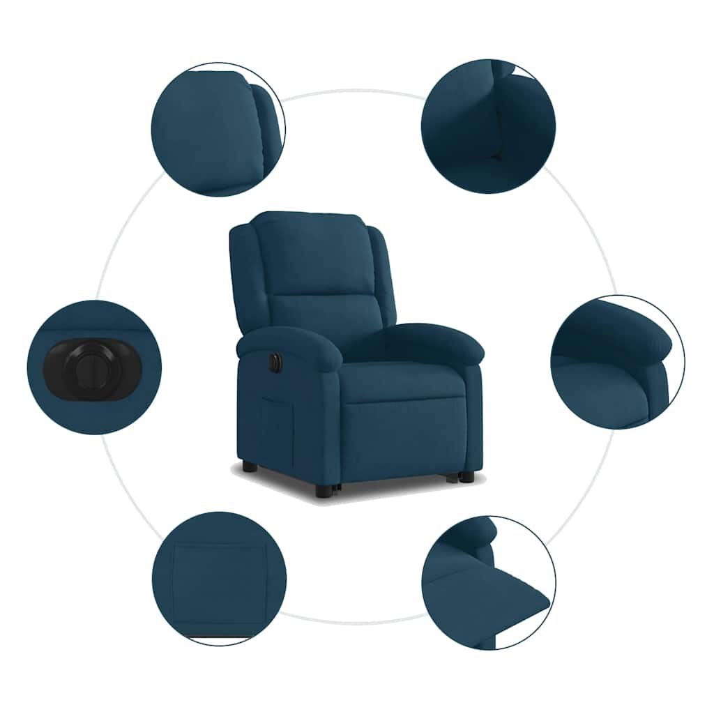 Electric Recliner Chair with Rising Function Blue Velvet