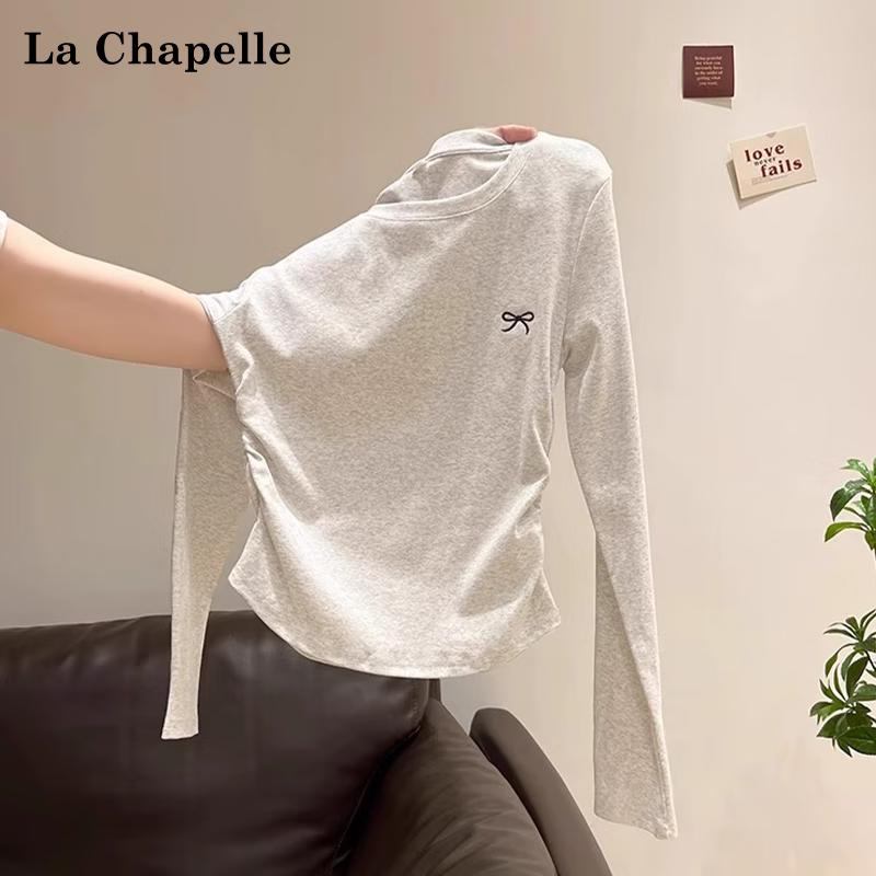 La Chapelle 2025 Осень Вышитая бабочками плиссированная футболка с длинным рукавом S