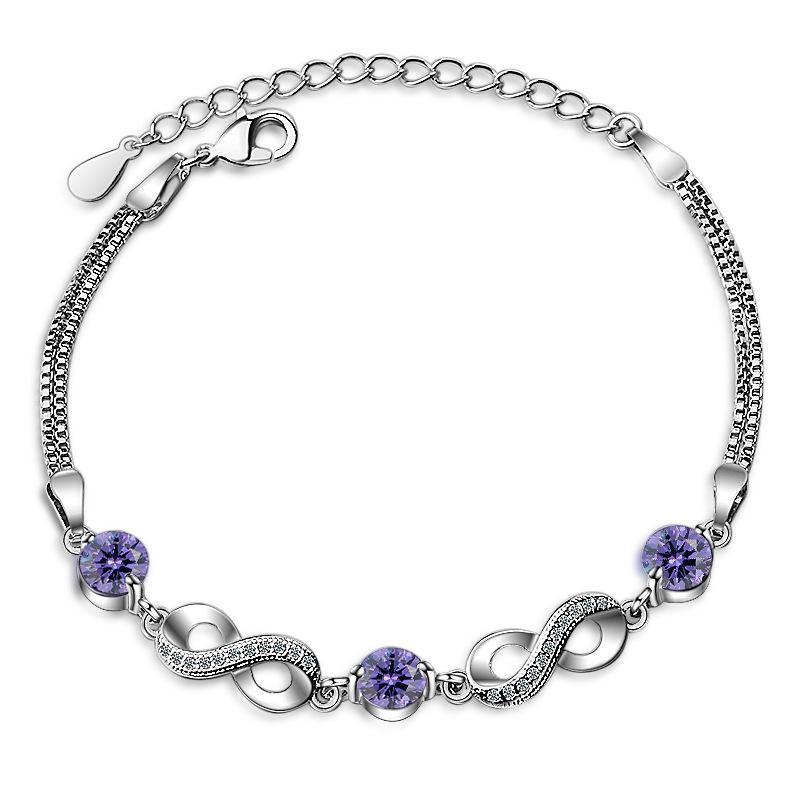 Trendy 925 Sterling Silver Infinity Charm Bracelet for Women Purple Crystal with CZ 8"Shaped Bracelet Engagement Jewelry Gift