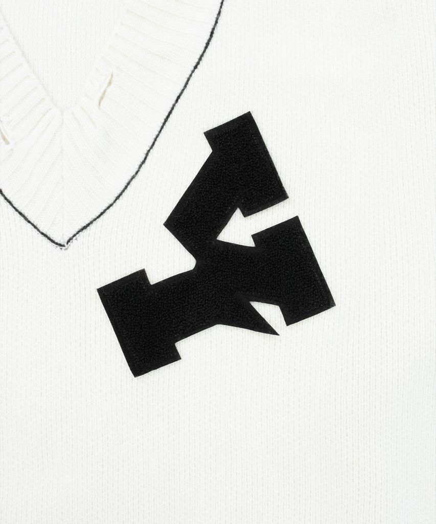 Opeunyadeu(Owai) Oversized Distressed Logo V-Neck Knit - Ivory