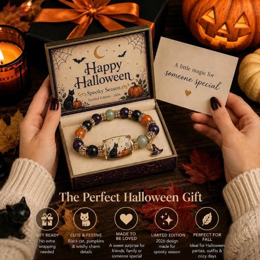 Witch Hat Pendant Beaded Charm Bracelet Black Cat Pumpkin Charm Halloween Party Costume Jewelry