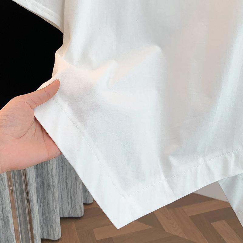 DIMANAF 2024 Women T-Shirt Zipper Female Solid O-Neck Cotton Loose Short Sleeve Tops&Tees