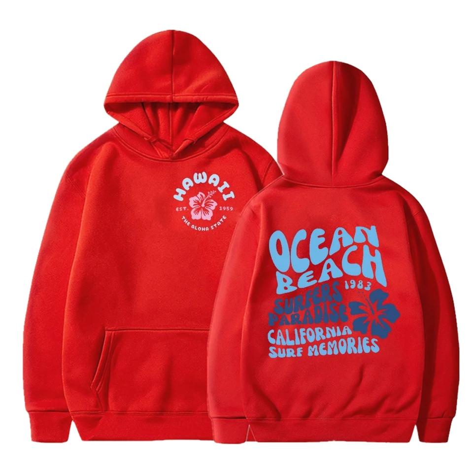 

Ocean Beach Letter Printed Hoodies Hawaii Holiday Travel Trend Sweatshirt Fashion Long Sleeve Girls Y2K Pullover Clothing 3XL