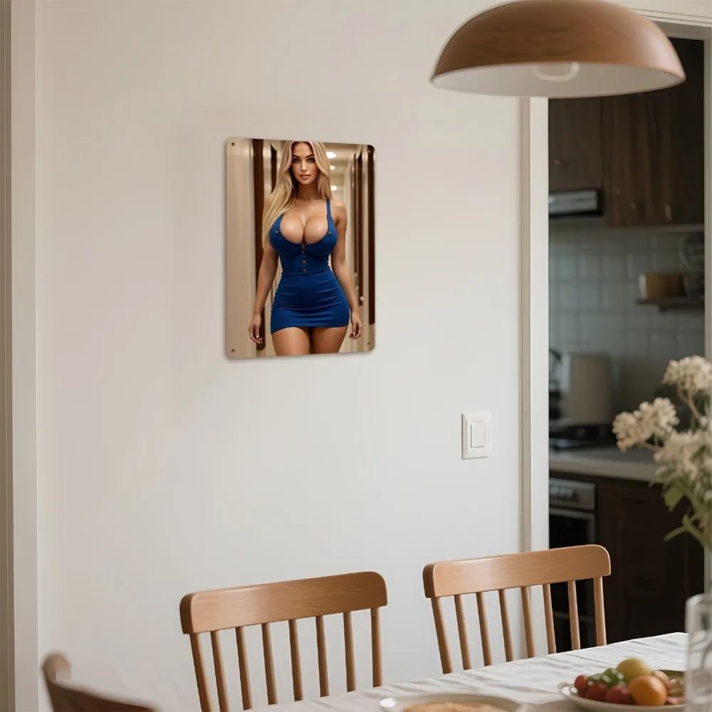 Vintage Metal Tin Sign Blue 8x12 Inch Retro Bikini Wall Art for Home Bar Bathroom Decor