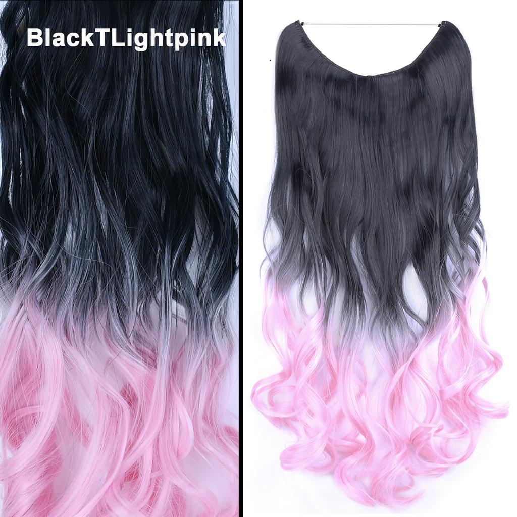 One Piece No Clips Hairpieces Ombre Color Elasticity Invisible Wire Fish Line Wavy Synthetic Hair Extension