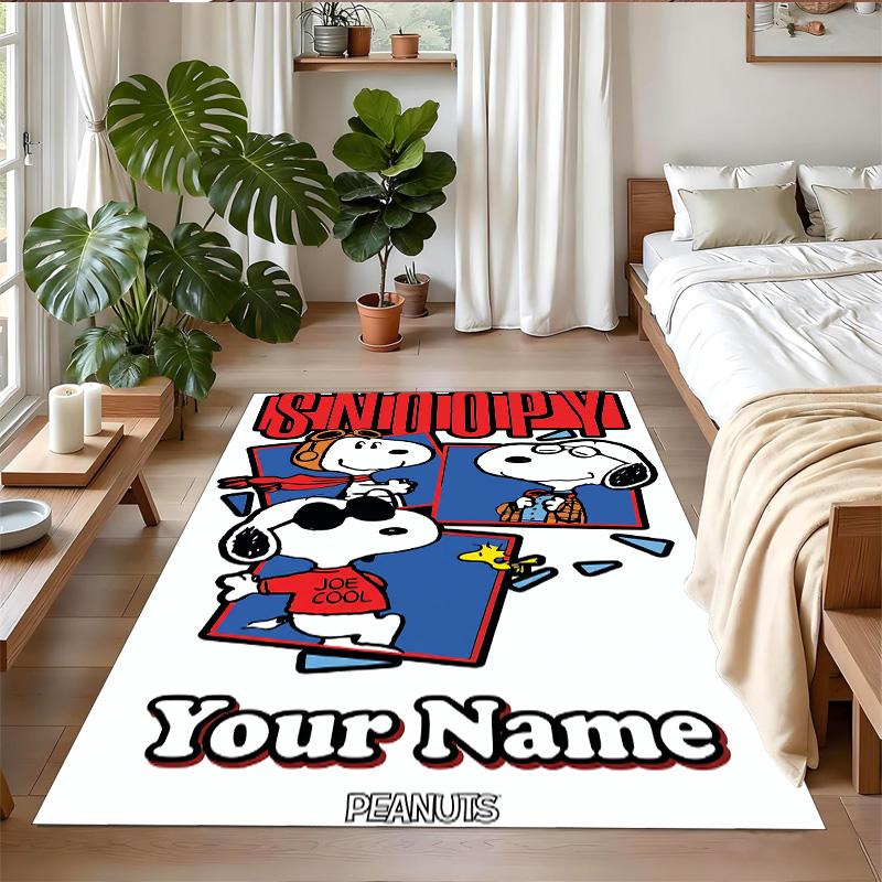 Crystal Velvet Rug Custom Name Text, Soft Non Slip Floor Mat Home DecorSnoopy Peanuts