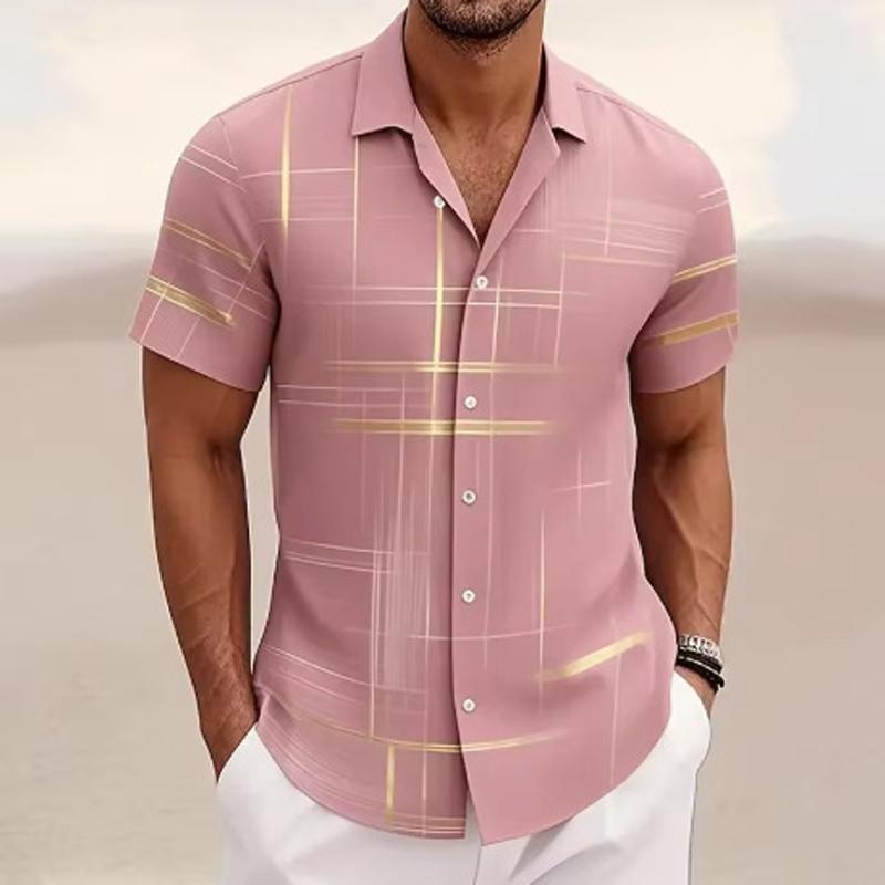 New Summer Men Clothes 3D Digital Print Stripe Casual Shirt Tops Men Short Sleeve Hawaii Beach Shirt