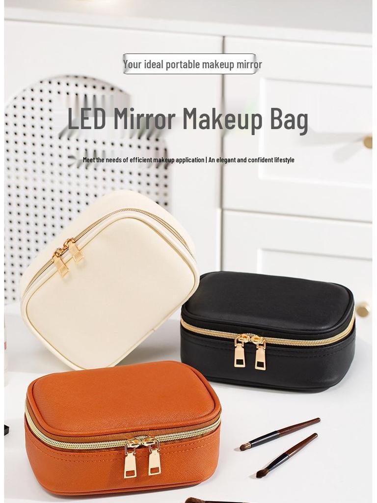 In Stock: Waterproof PU Makeup Bag with Light Design - Portable and Perfect for Travel