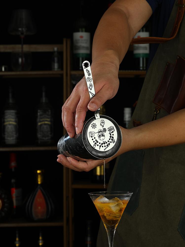 Stainless Steel 5 Piece Cocktail Set Tin-on-Tin Shaker, Jigger, Spoon and Strainer Etched W/ Skull Rose /Terracotta Army