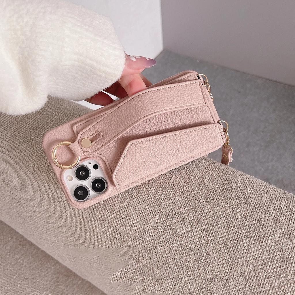 Crossbody Cards Solt Wallet Wristband Bag Case For iPhone 15 16 Pro Max 14 Plus 13 12 11 7 8 Se 2022 Lanyard Pocket Litchi Cover
