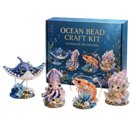 Tiny 3D Beaded Animal DIY Kit, Cute Mini Sea Life Beads Embroidery Kit, Handmade Bead Art Craft Making Set for Adults, Craft Lovers