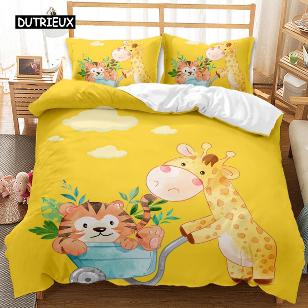 Cartoon Bed Cover Kawaii Room Cozy Reversible Comforter Cover Adorable Cartoon Animal Kitten Lovely Love-themed Long-lasting Polyester Qulit Cover