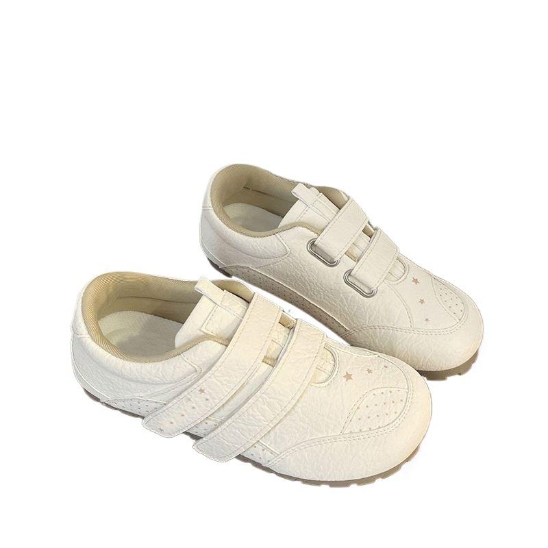 Versatile Velcro Round-toed White Shoes Women's 2025 New Autumn Retro Bread Shoes Casual Moral Training Board Shoes