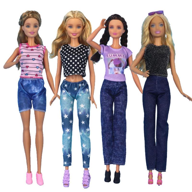 4 Stuks Pak Casual Mode Jumpsuits Jurken Top plus Broeken ontworpen voor Poppenkleding 30cm Accessoires ontworpen voor 1/6 Meisjespop Speelgoed