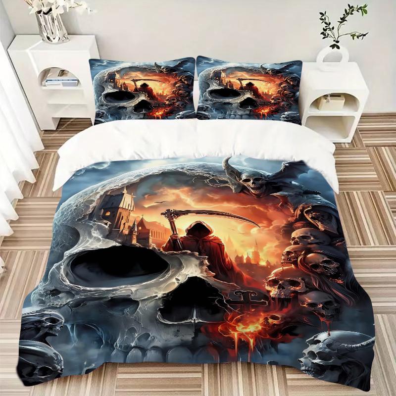3-teiliges Totenkopf-Bettwäsche-Set - Weiche und bequeme Dekoration für Schlafzimmer, Gästezimmer und Wohnheim Bettwäsche-Set J080