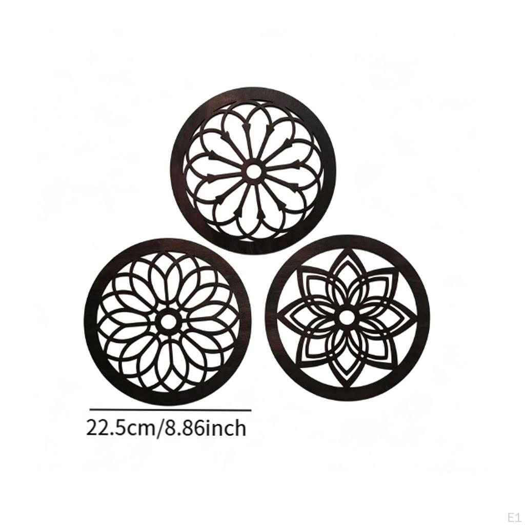 3x Farmhouse Wall Art Decor Hanging Decoration Sturdy Thicken Round Hollow Carved for Outdoor