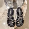 Summer elegant Slippers Women's new wedge heel shoes Fashion elegant temperament sandals Thick soled comfort casual slippers