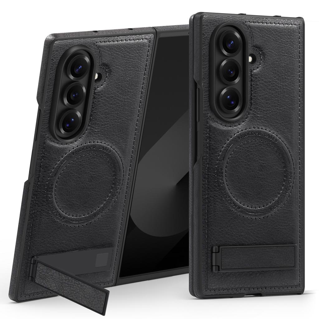For Samsung Galaxy Z Fold7 5G Case Compatible with MagSafe Kickstand Leather Phone Back Cover