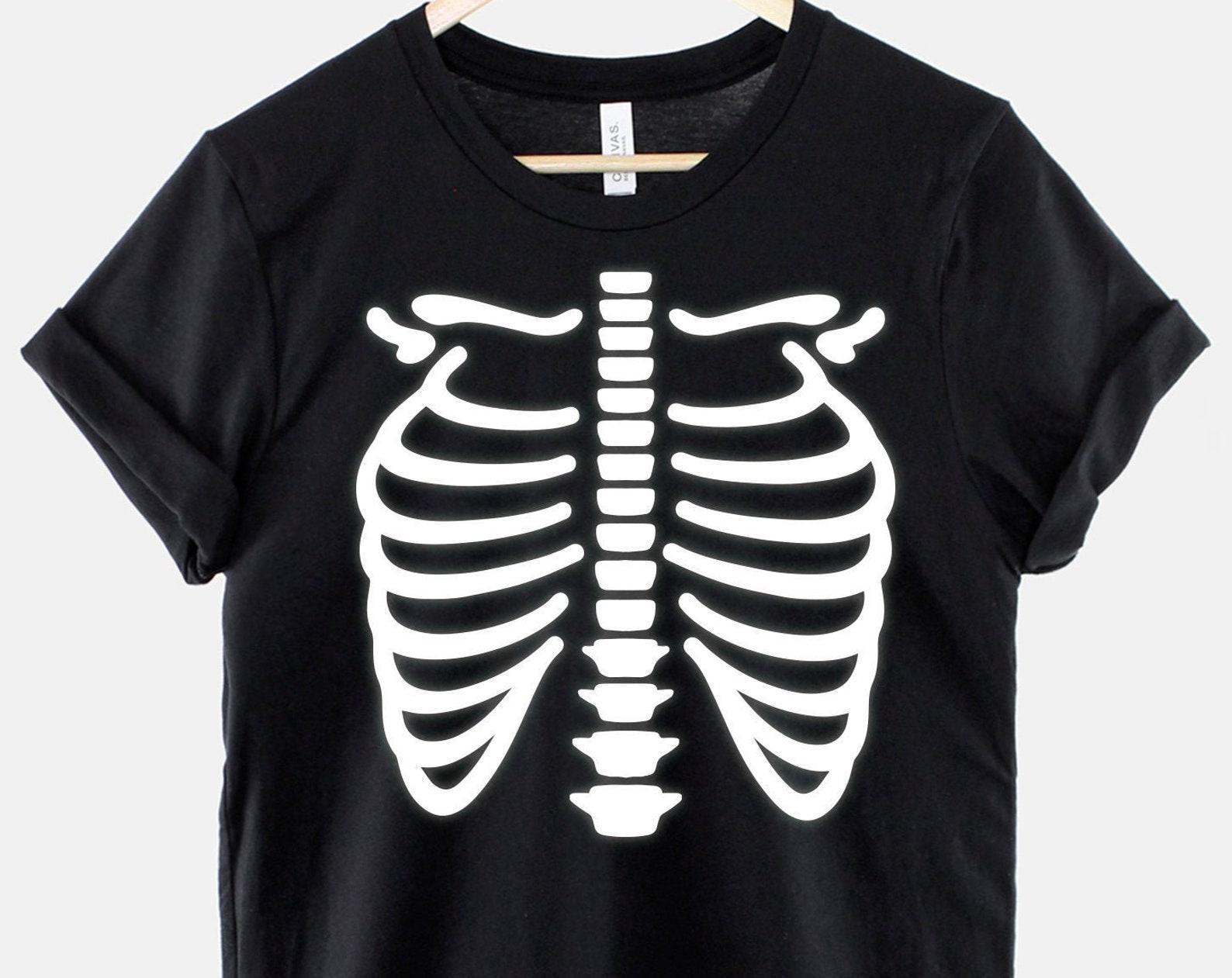 Skeleton Ribs T-Shirt, Halloween Costume Shirt, Skeleton Rib Cage Graphic Tee, Funny Halloween Top L