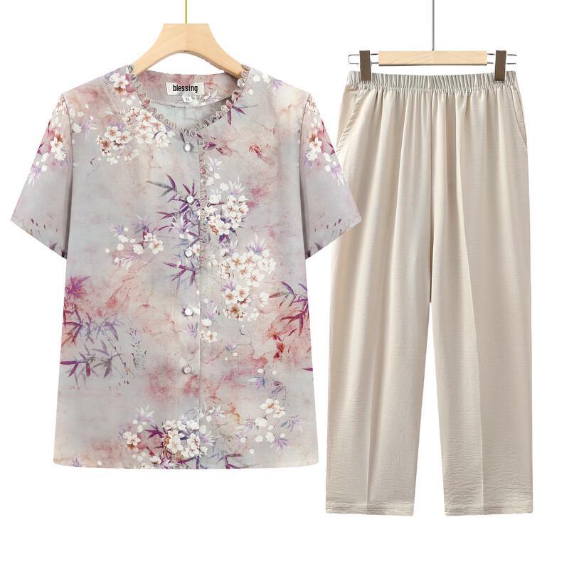 Elegant New Chinese Style Floral Short Sleeve Top