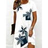 Modisches Sommer Damen Plus Size Kurzarm T-Shirt Kleid Bequem Atmungsaktiv Rundhals 3D Retro Blumenmuster Urlaubs-Partykleid