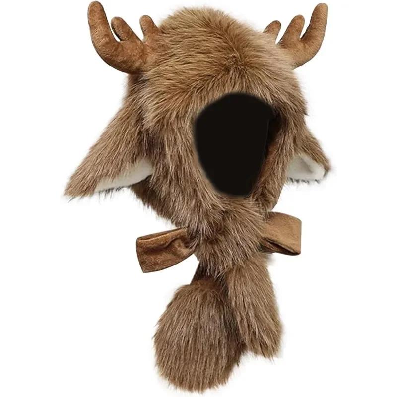 Outdoor Winter Christmas Hat Plush Elk Pullover Hat Warm Windproof Thunder Hat Ear Protection Cute Bomber Cap Autumn Winter Cap