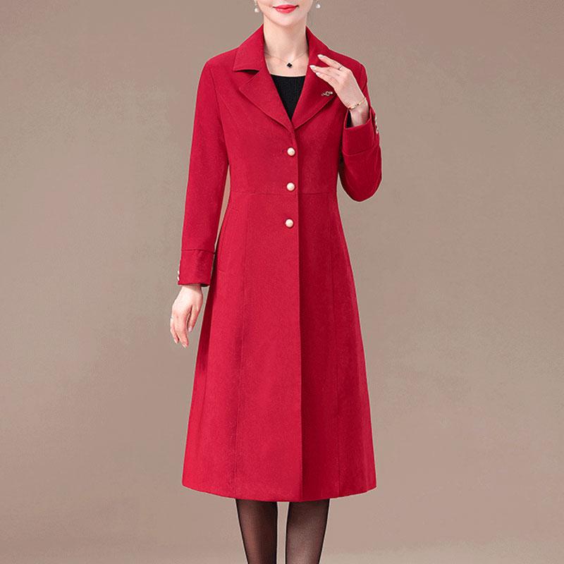 

Hengyuanxiang Stylish Over-the-Knee Autumn Windbreaker for Women - Elegant Slim-Fit Plus Size Coat for Middle-Aged and Elderly 2XL (118-128 Jin) яскраво-червоного кольору