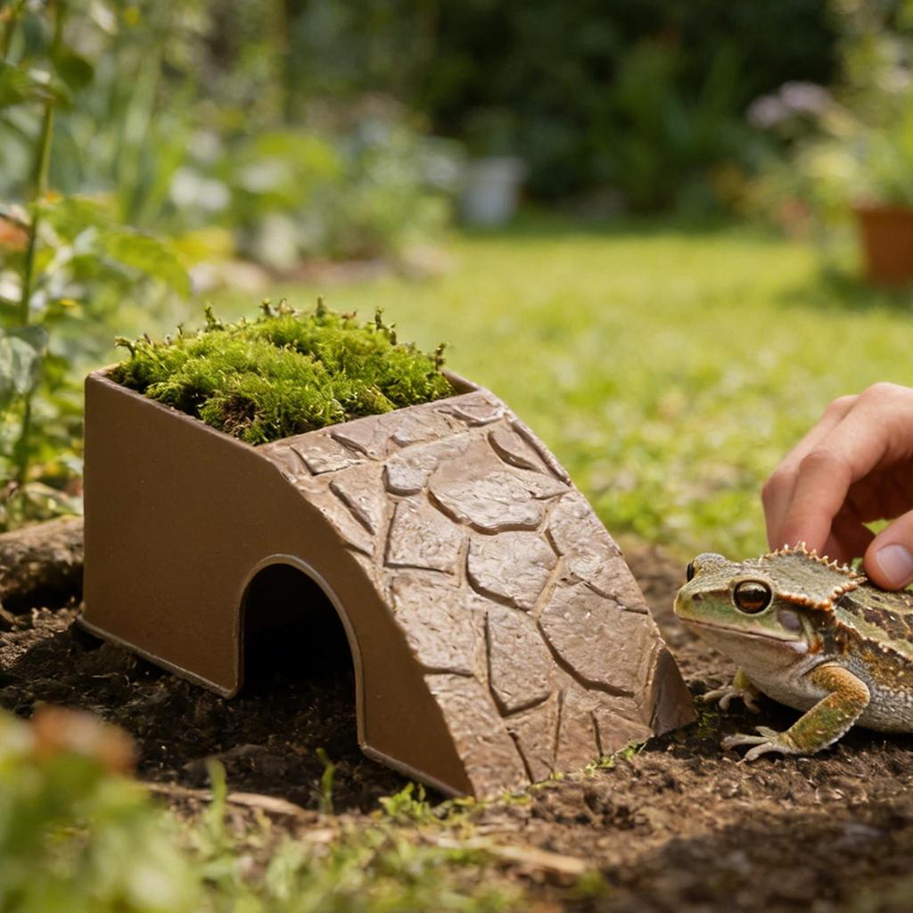 Reptile Hiding Shelter Rock Cave Decoration 2 In 1 Shelter Water Bowl Ornament For Pet Cages Fish Tanks Mini Amphibians