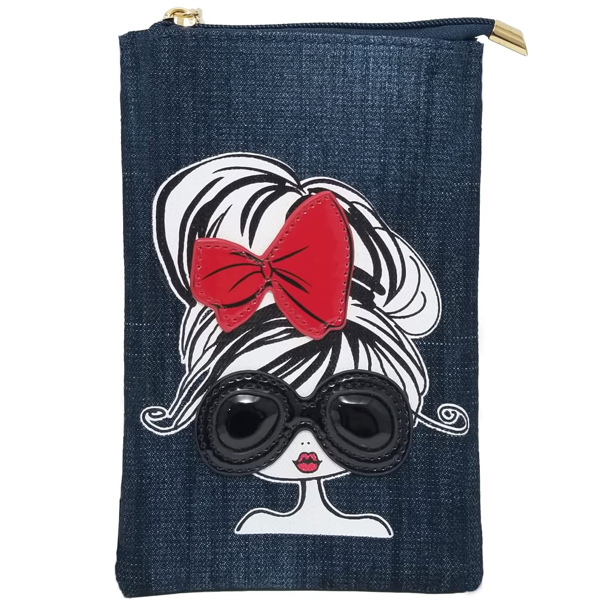 

Smartphone Pouch Shoulder Bag Smartphone Pochette Denim Pouch Sacoche Shoulder Sunglasses Girl [DIVA Rose] Women s (Indigo Blue)