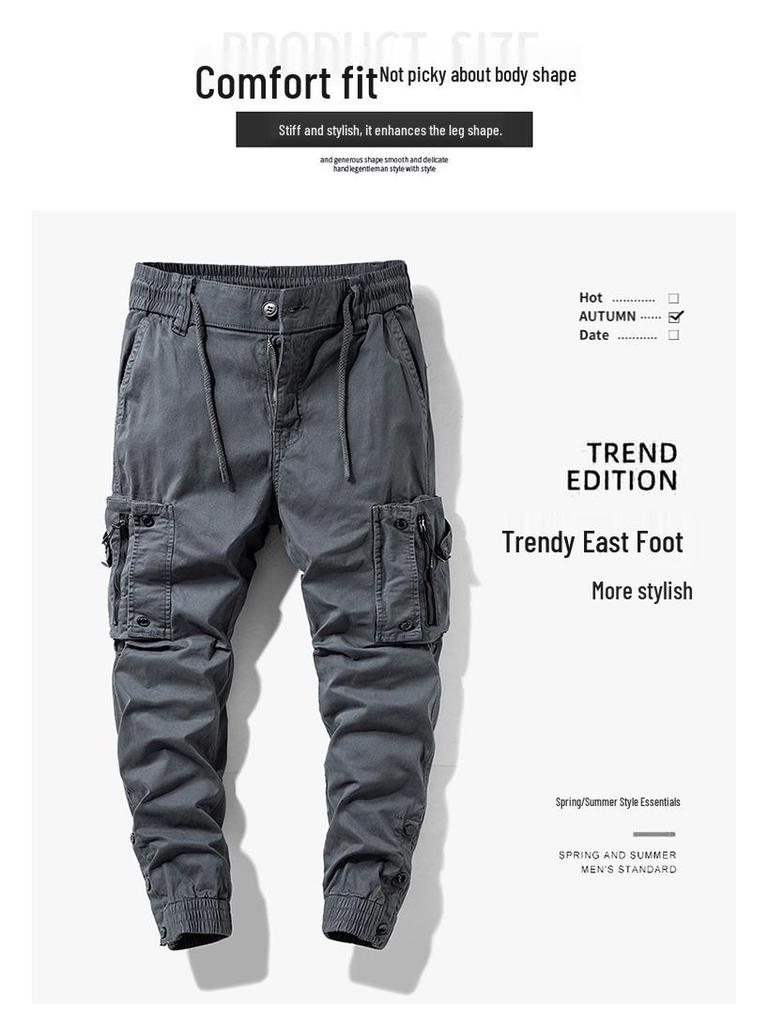Męskie modne spodnie joggery cargo z wieloma kieszeniami i zamkiem błyskawicznym
