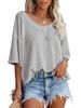 2024 Damen Sommer V-Ausschnitt Fledermausärmel Waffelstrick Kurzarm Locker T-Shirt Top