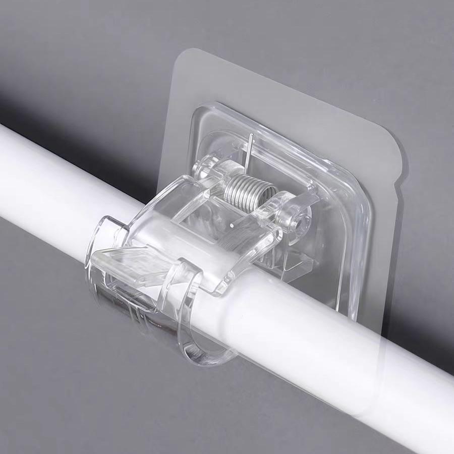 Adhesive Curtain Rod Clips & Hooks, Punch-Free Installation for Telescopic Rods