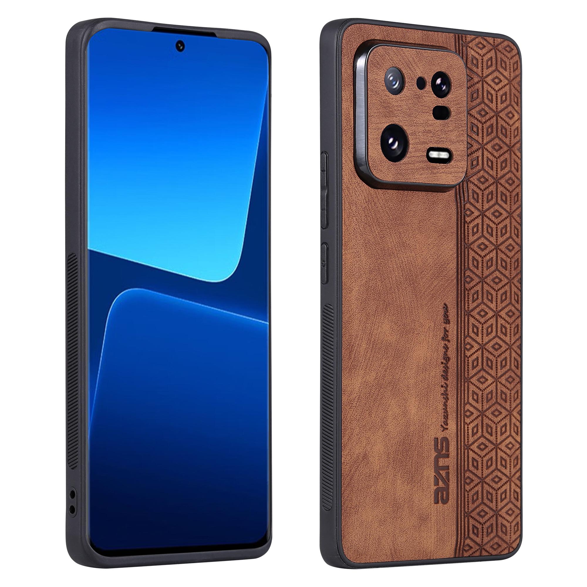 

AZNS For Xiaomi 13 5G Imprinted Pattern Anti-Fading PU Leather Coated TPU Cover Anti-slip Cell Phone Case Brown