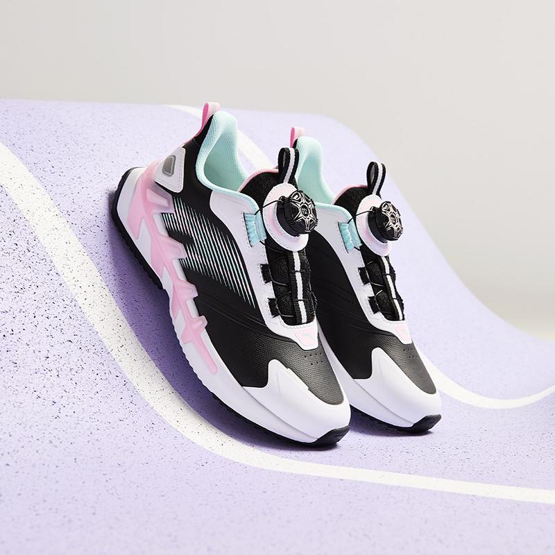 Anta Kids Synthetic Leather Fabric Trendy Lightweight Shock Absorbing Low Top Running Shoes Kids Sneaker Black White A22435532N-3