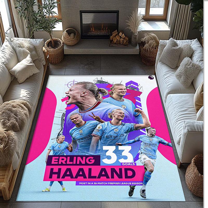 Erling Haaland Printed Flannel Area Rug Non Slip Soft Polyester Floor Carpet Indoor Decor Mat for Bedroom Living Room Sofa