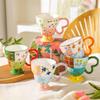 Cute Ceramic Mug Hand Painted Relief Coffee Cup Elegant Chic Mug Milk Oatmeal Matcha Water Cup Kitchen Accessory Drinkware Gift