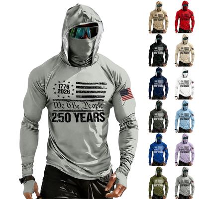 Men's Casual Raglan Sleeve Hooded Long Sleeve Sun Protection Shirt Lightweight Breathable Outdoor Activewear with Face Cover