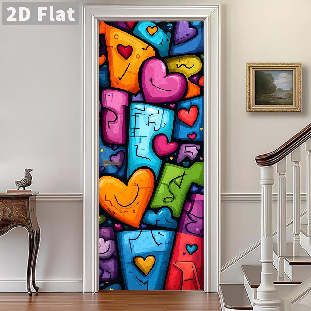 77/90/Självhäftande Dörrklistermärke Avtagbart Väggklistermärke Landskap Tapet Abstrakt Oljemålning Muraler för Dörrar Heminredning