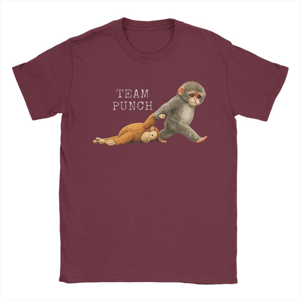 Team Punch Punch der Affe Babyaffe hält Plüschtier T-Shirt für Männer Frauen Bedruckte T-Shirts 100% Baumwolle Kleidung
