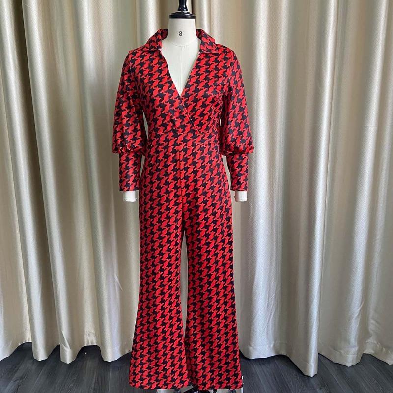 Women's Spring Loose Elastic V-Neck Straight High Waist Temperament, Jumpsuit