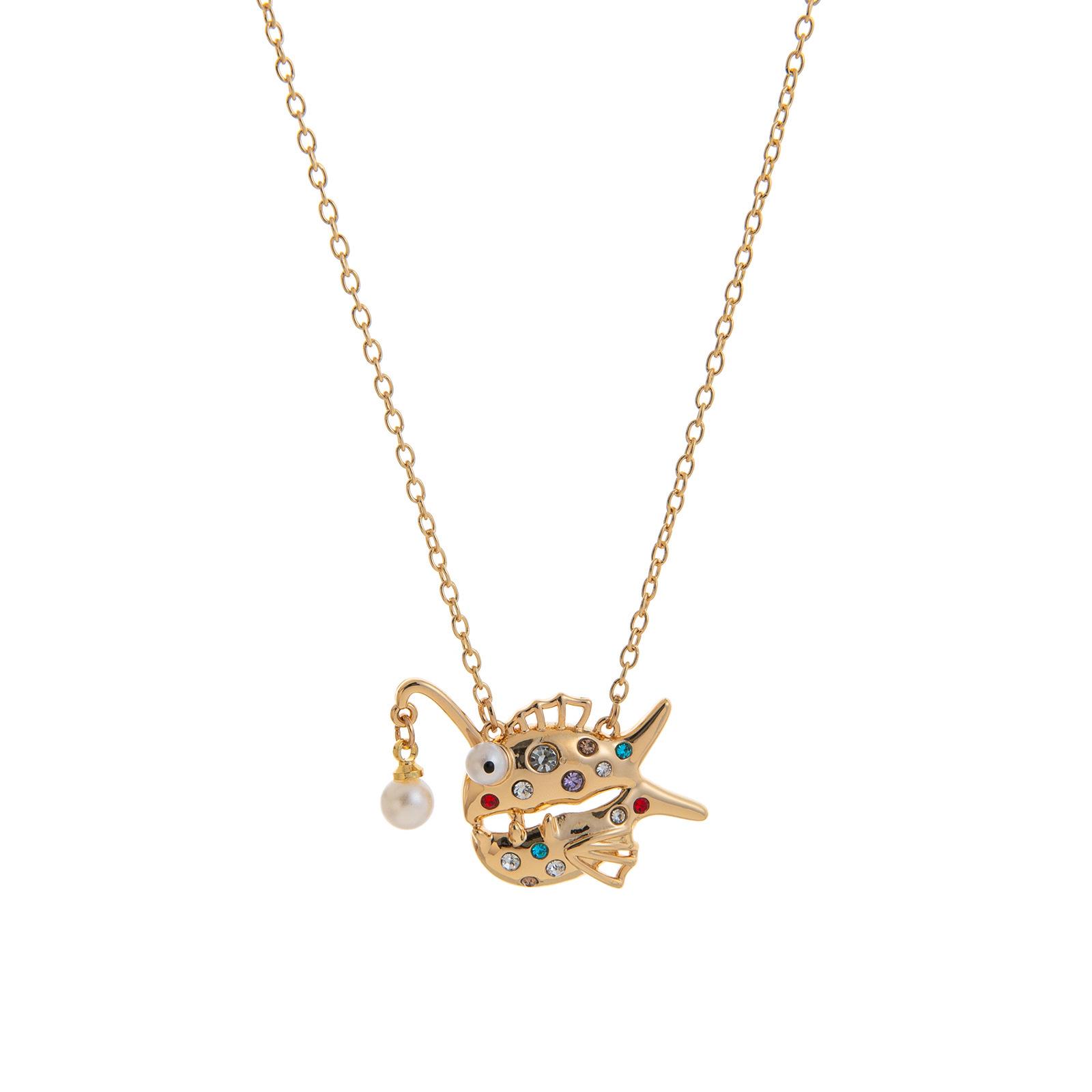 Jellyfish Goldfish Crab Pendant Necklace, Retro 18K Gold-Plated Ocean Series, European American Fashion.