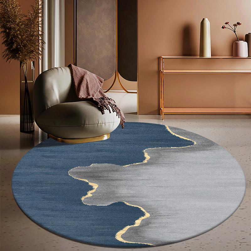 Abstract Berg Water Blokdruk ronde vloerkleed werkt als draaistoel vloermat voor lounge kaptafel en multi-scène huisdecoratie 40X40CM