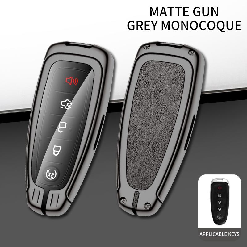Leather Car Metal Key Case Cover for Ford Explorer Edge Escape Flex Taurus 2011 2012 2013 2014 2015 Keychain Accessories