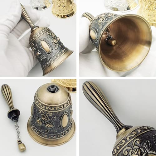 ESJNNK Hand Bell, Dinner Bell, Rose Pattern, Retro Dinner Bell, Call Bell, Table Bell, Hand-Mounted Bell, Metal, Retro Style, Restaurant Supplies, Sto